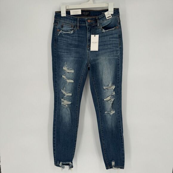 NWT Judy Blue Jeans Womens 28W/7 High Waist Skinny Fit Stretch Distressed Ladies - Picture 1 of 9